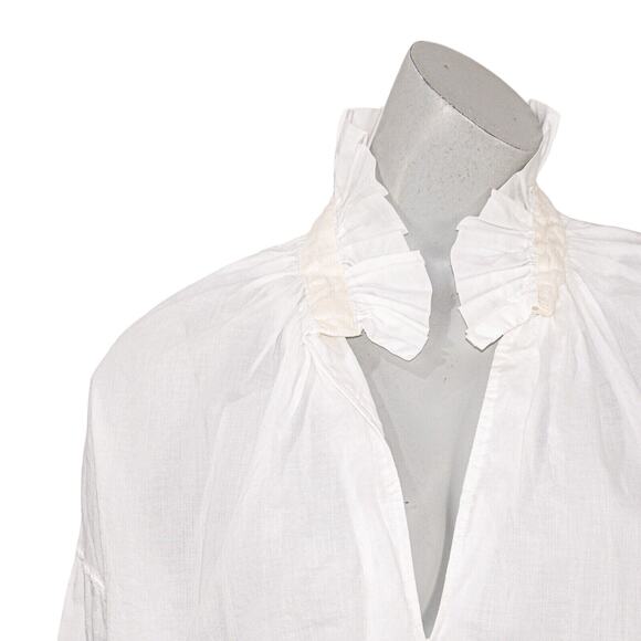 A SHIRT THING Penelope Cabo Shirt ruffle neck in white iceberg Women's Sz P S - Picture 8 of 11